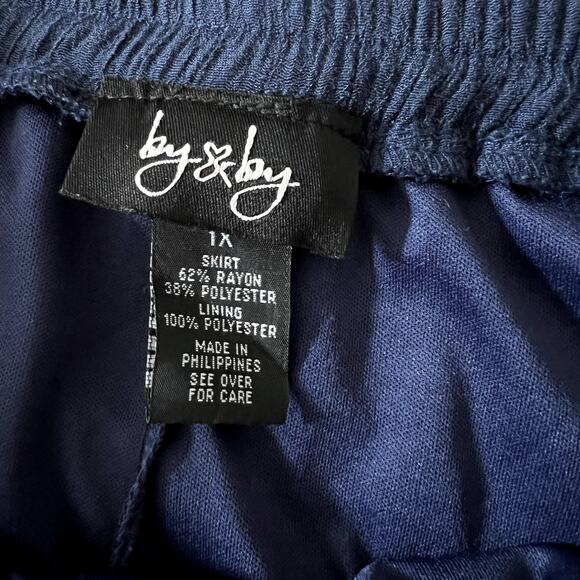 BY‎ & BY Blue Tiered Hi-Low Midi Skirt Juniors 1X Boho Office Coastal - Picture 4 of 5